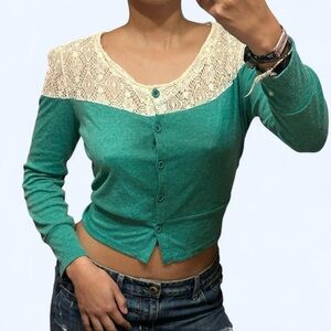 Y2K Coquette Green Lace Cardigan!